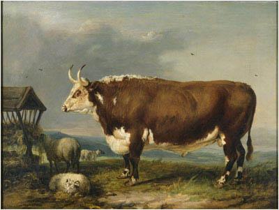 James Ward Hereford Bull with Sheep by a Haystack France oil painting art